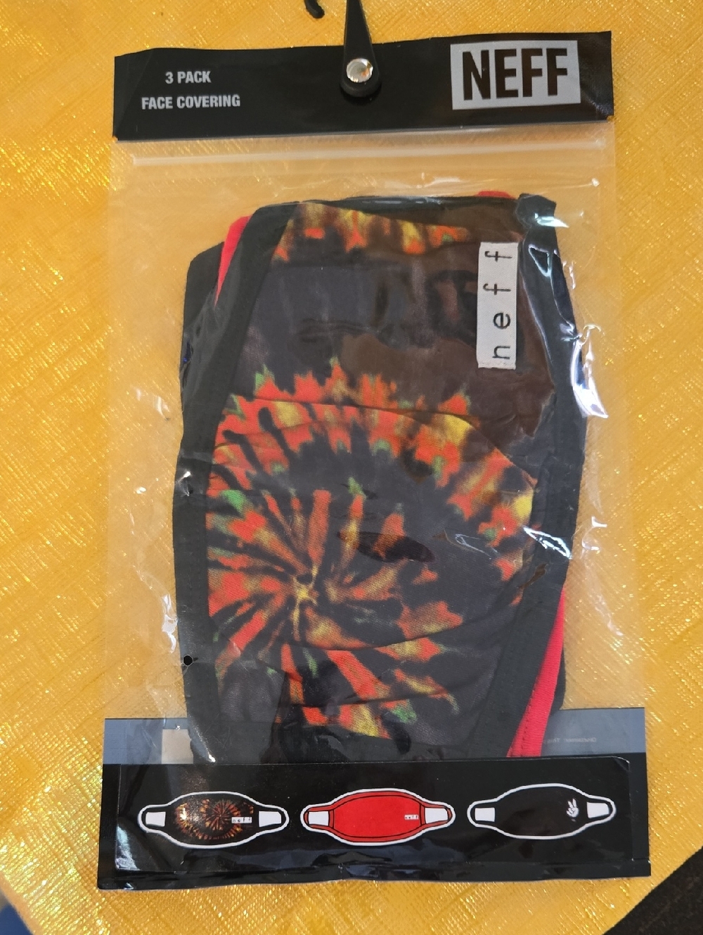 NEFF Black Tie-Dye Face Covering - 3 Pack